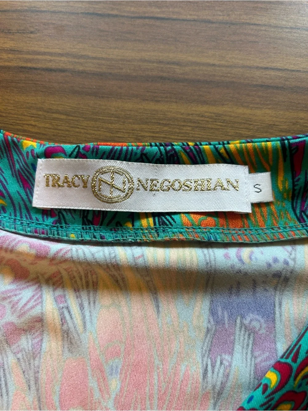 Tracy Negoshian Peacock Feather Print Shift Dress S Resort Boho Colorful